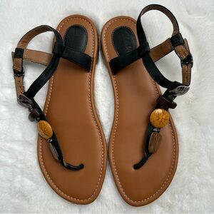 CLARKS Women’s Thong Sandals Tiger Eye/Stones‎ Black Leather Strappy/Buckle 9M